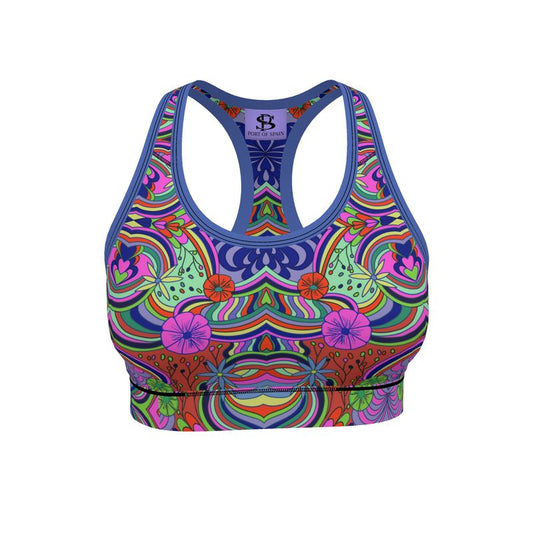 Geo-Floral Print Sports Bra