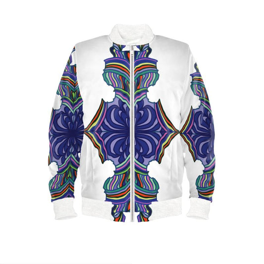 White Medallion Print Women's Bomber Jacket