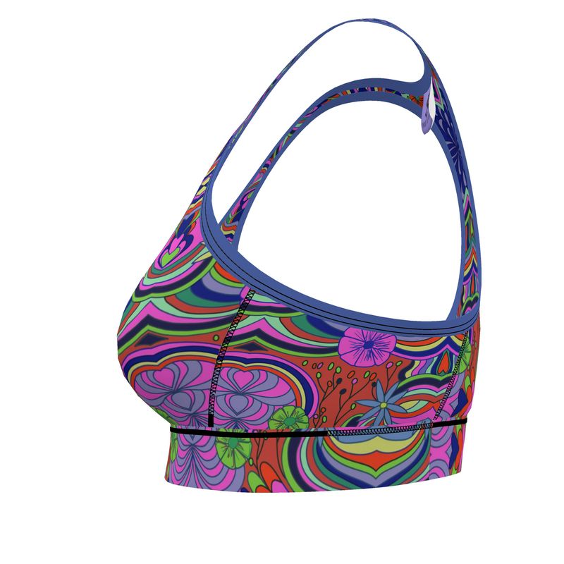 Geo-Floral Print Sports Bra