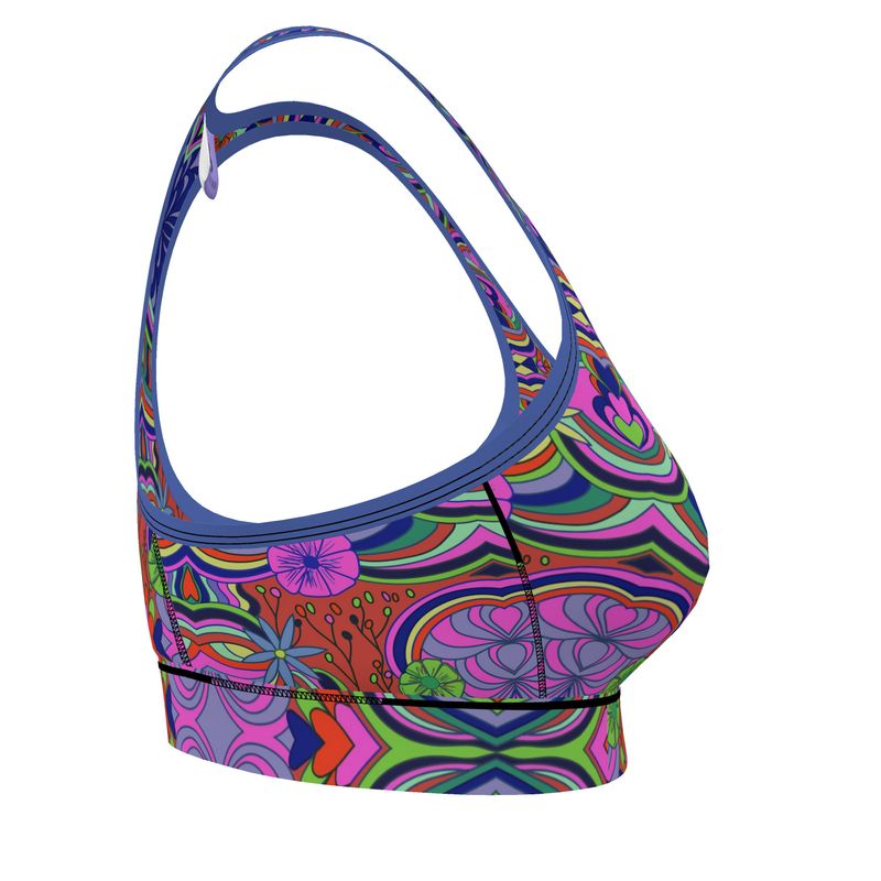 Geo-Floral Print Sports Bra