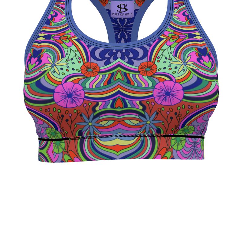 Geo-Floral Print Sports Bra