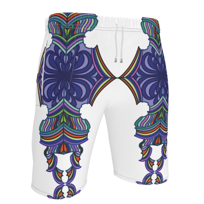 Men's White Medallion Print Gym Short