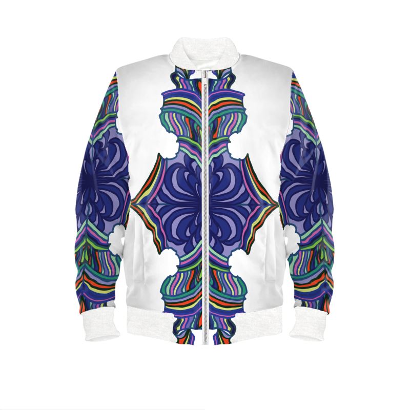 White Medallion Print Women's Bomber Jacket