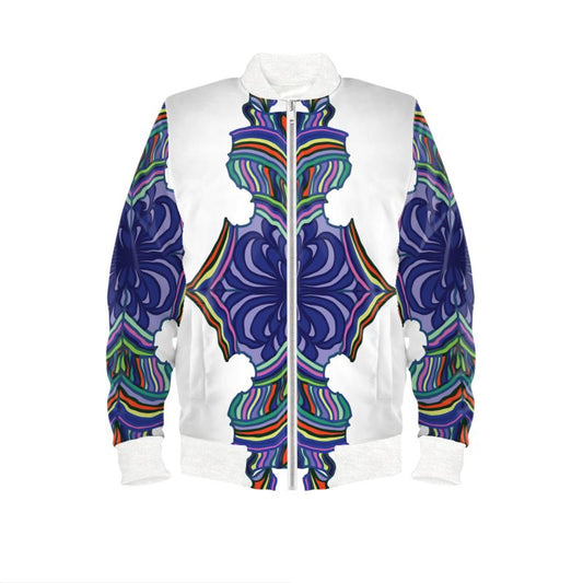 White Medallion Print Women's Bomber Jacket