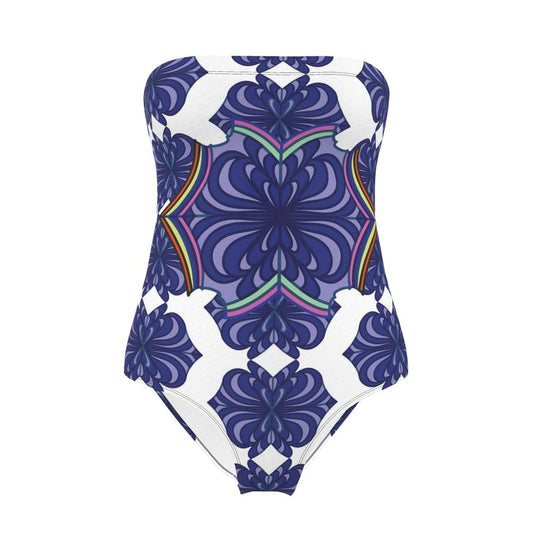 Shield Butterfly Print Strapless Swimsuit