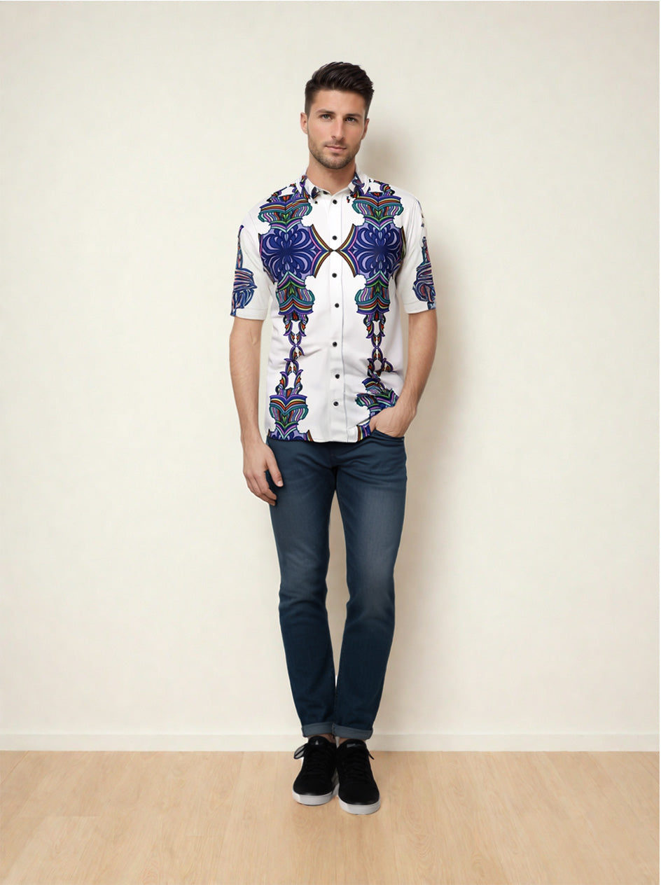 Men's Silk Medallion Button Down Shirt